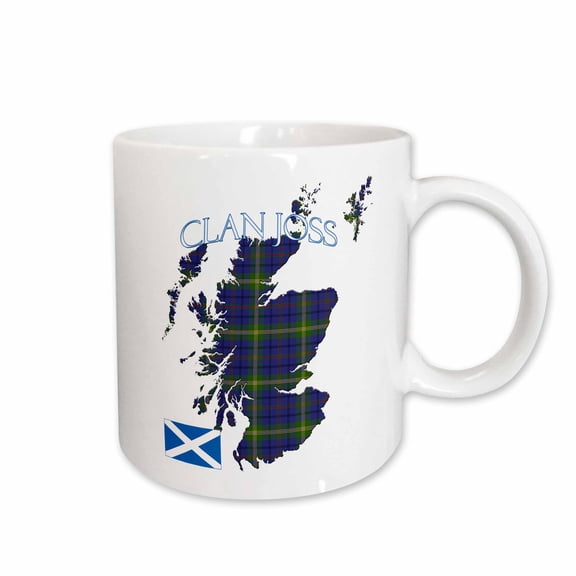 3drose, Shape of Scotland with the Joss Clan Family Tartan., 11oz Mug