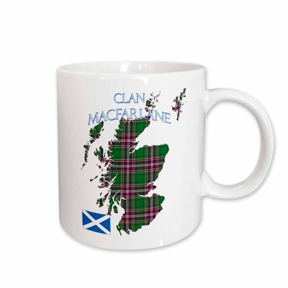 3drose, Shape of Scotland with the Macfarlane Hunting Clan Family Tartan., 15oz Mug