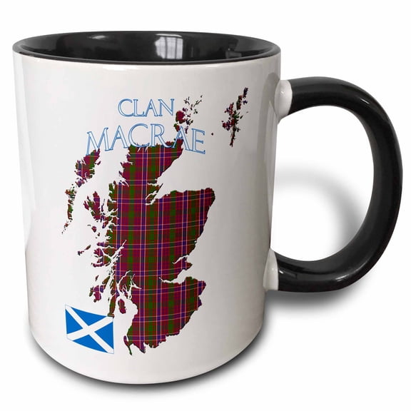 3drose, Shape of Scotland with the Macrae Family Tartan., 15oz Two-tone Black Mug