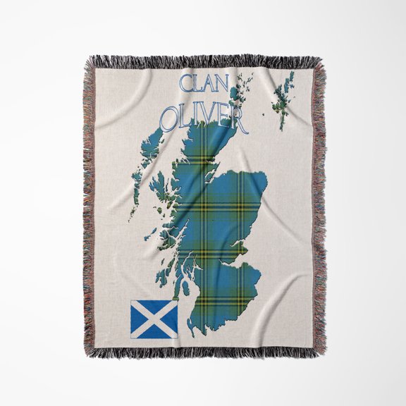 Shape Of Scotland With The Oliver Hunting Clan Family Tartan., Woven Blanket