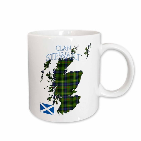 3drose, Shape of Scotland with the Stewart Hunting Family Tartan., 15oz Mug