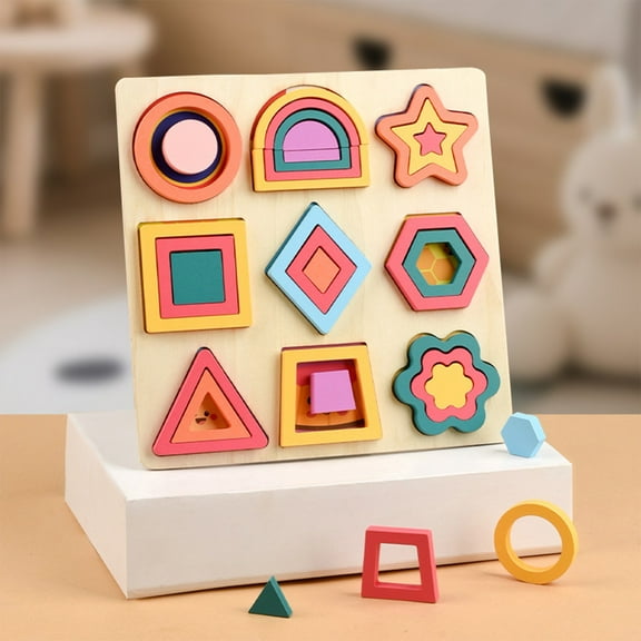 Shape Puzzle,Wooden Shape Puzzles,Shapes Puzzle Wooden for Toddlers 3+ Years Old - Montessori Educational Shape Toy with Sorting Board & Colorful Blocks - Preschool Learning Toy(B)