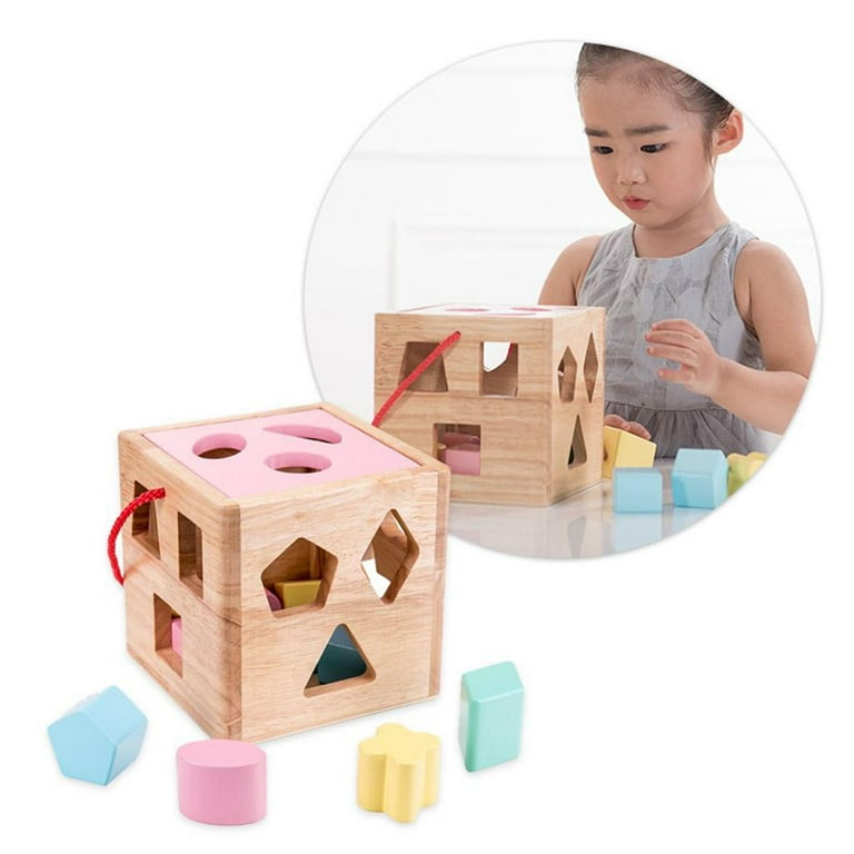 Shape Sorter Classic Wooden Toy for children Sorting Block Toy Shape Sorting Gift for Toddlers Montessori Puzzle Preschool Sorting Pink