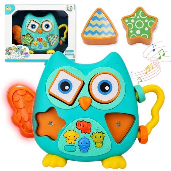 3-in-1 Baby & Toddler Educational Toy, Owl Shape Sorter Toy with Animal Sounds, Music & Lights, Interactive Sensory Learning Toy for 1-3 Year Old Boys & Girls, Birthday Gift