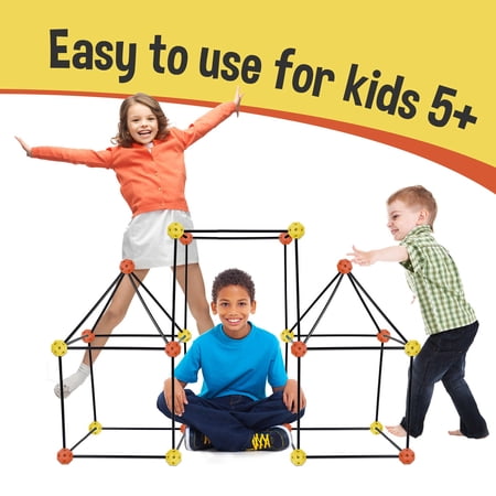 Construction Fort Building Kit, Toys for Boys 3-6 years,85 Pieces+ Storage Bag - Build Castles Tunnels Tents Rocket- Creativity and Teambuilding - Great Discovery of Manual Skills (Orange & Yellow)