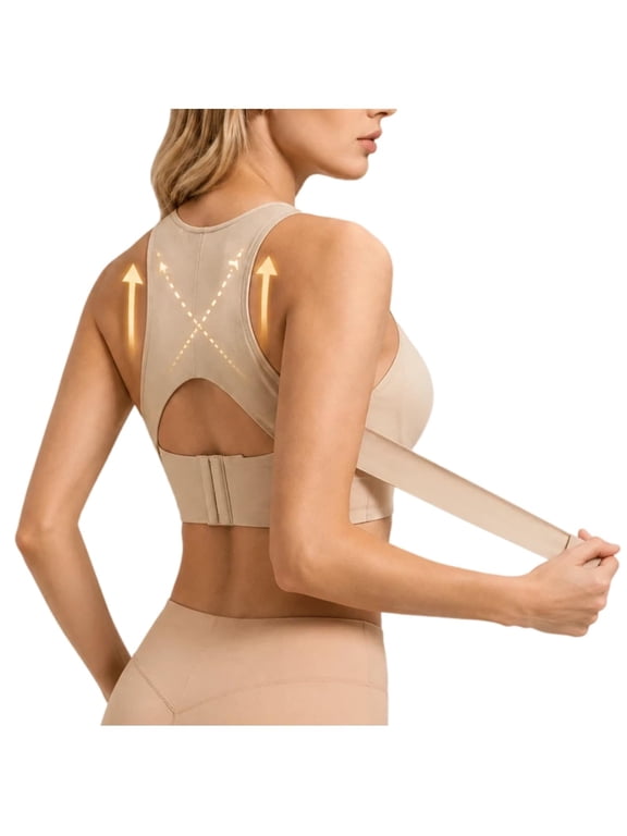 Shapecurve Posture Bra Original, Cross Back Front Closure Wireless Posture Support Bra