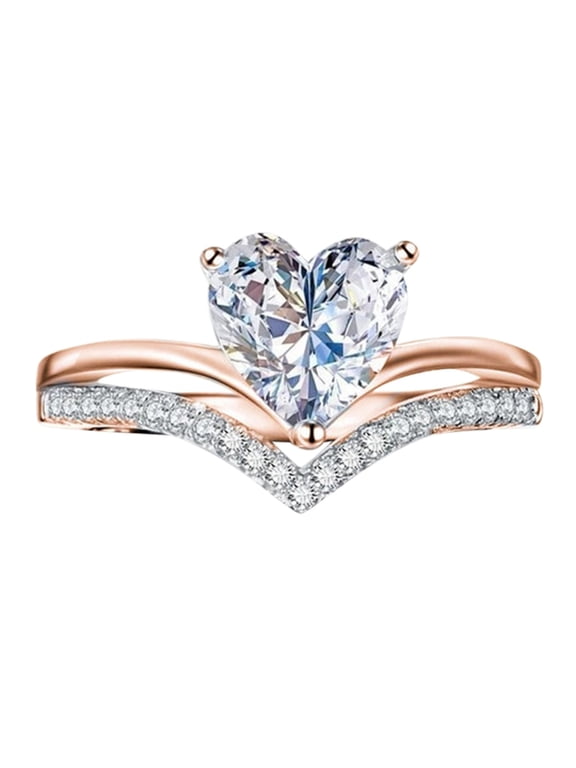 Shaped Big Rhinestone Ring Elegant Full Rings for Women, 6.21 cm, Rose Gold