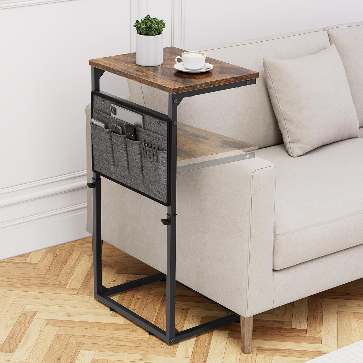 Shaped End Table, 33'' Tall Side Table for Couch, Height Adjustable ...