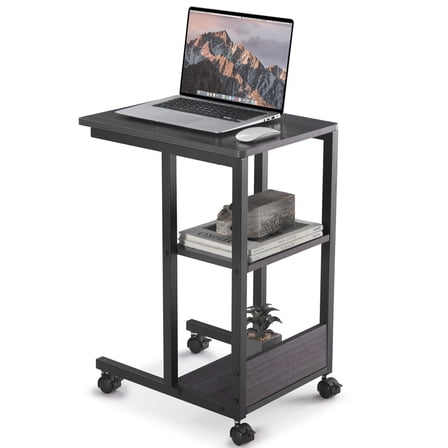 Shaped End Table with Lockable Wheels, Two-Tier Storage, Rolling Side Table for Sofa or Bedroom