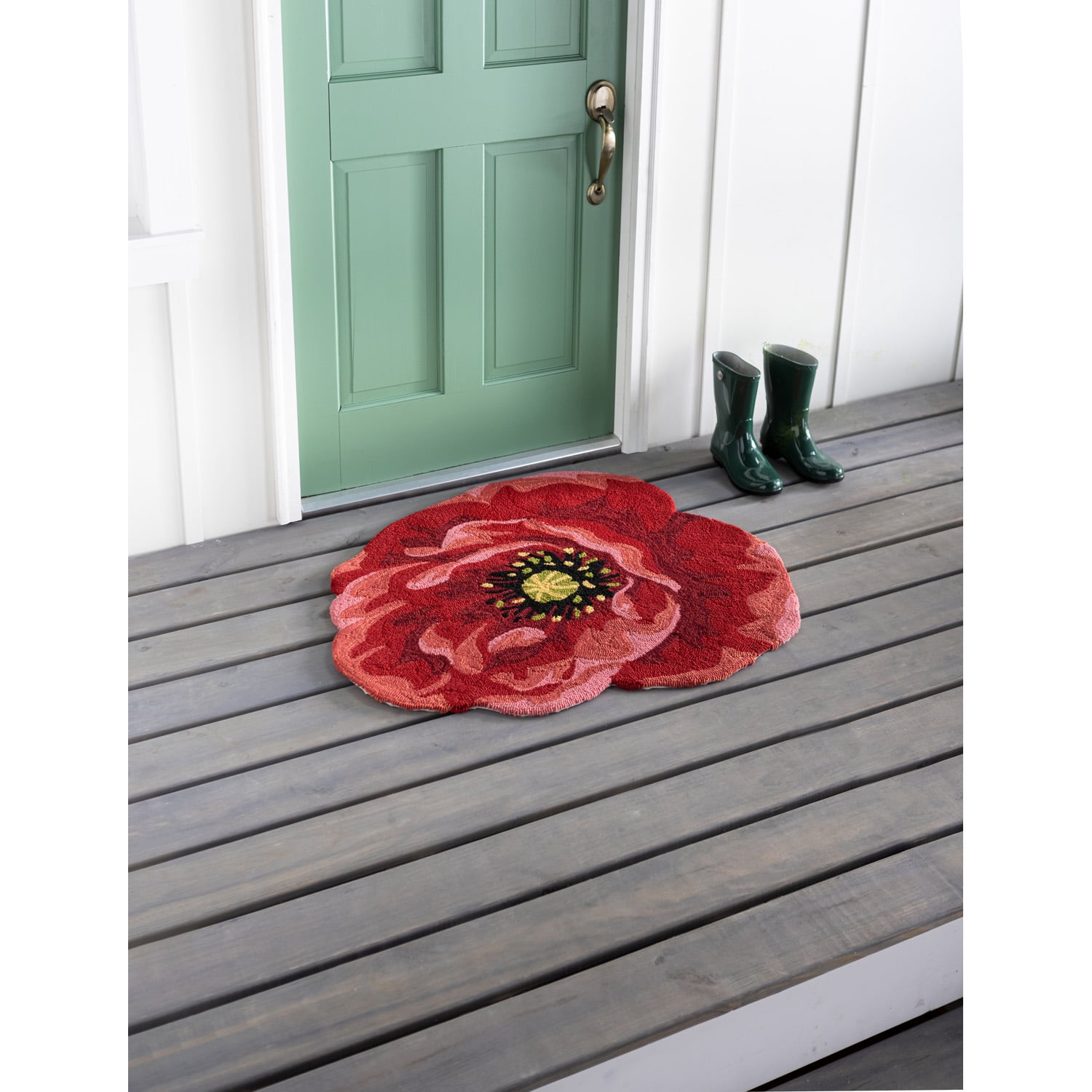 Popop Rug Walmart Red Poppy Shaped Hooked Indoor/Outdoor Area Rug, Great for ...