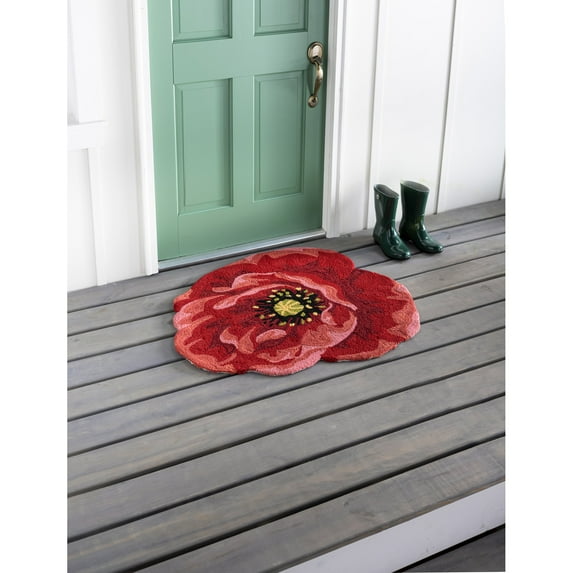 Shaped Hooked Indoor/Outdoor Rug, Red Poppy