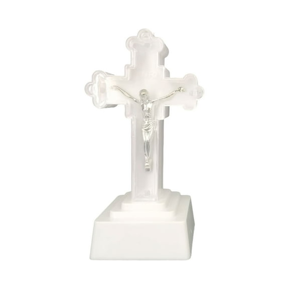 Shaped LED Night Lamp Church Ornament Standing Catholic Crucifix Statue Religious Gift for Home Tabletop Crosses