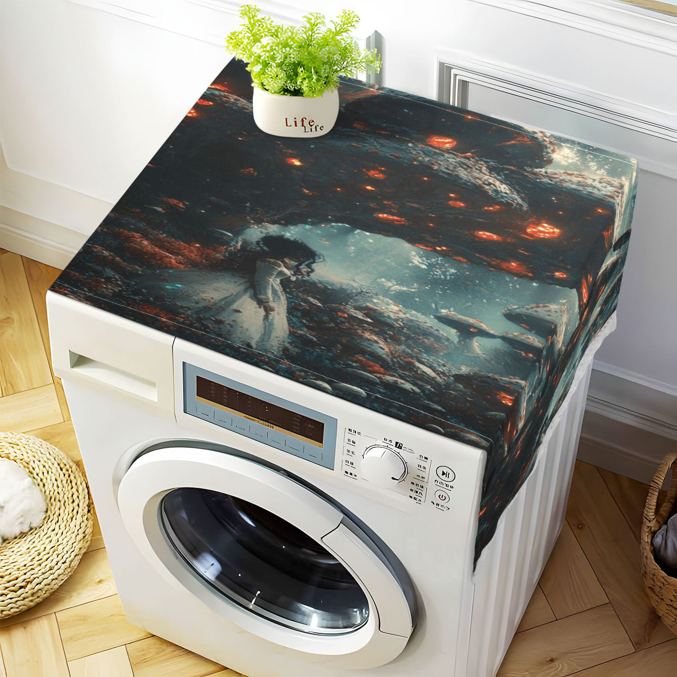 Shaped Like A MushroomWasher and Dryer Covers Dust-Proof and Oil Resistant Fridge Cover with 4 Storage Pockets Washing Machine Top Cover for Laundry Kitchen Home 51.2 x 22 In