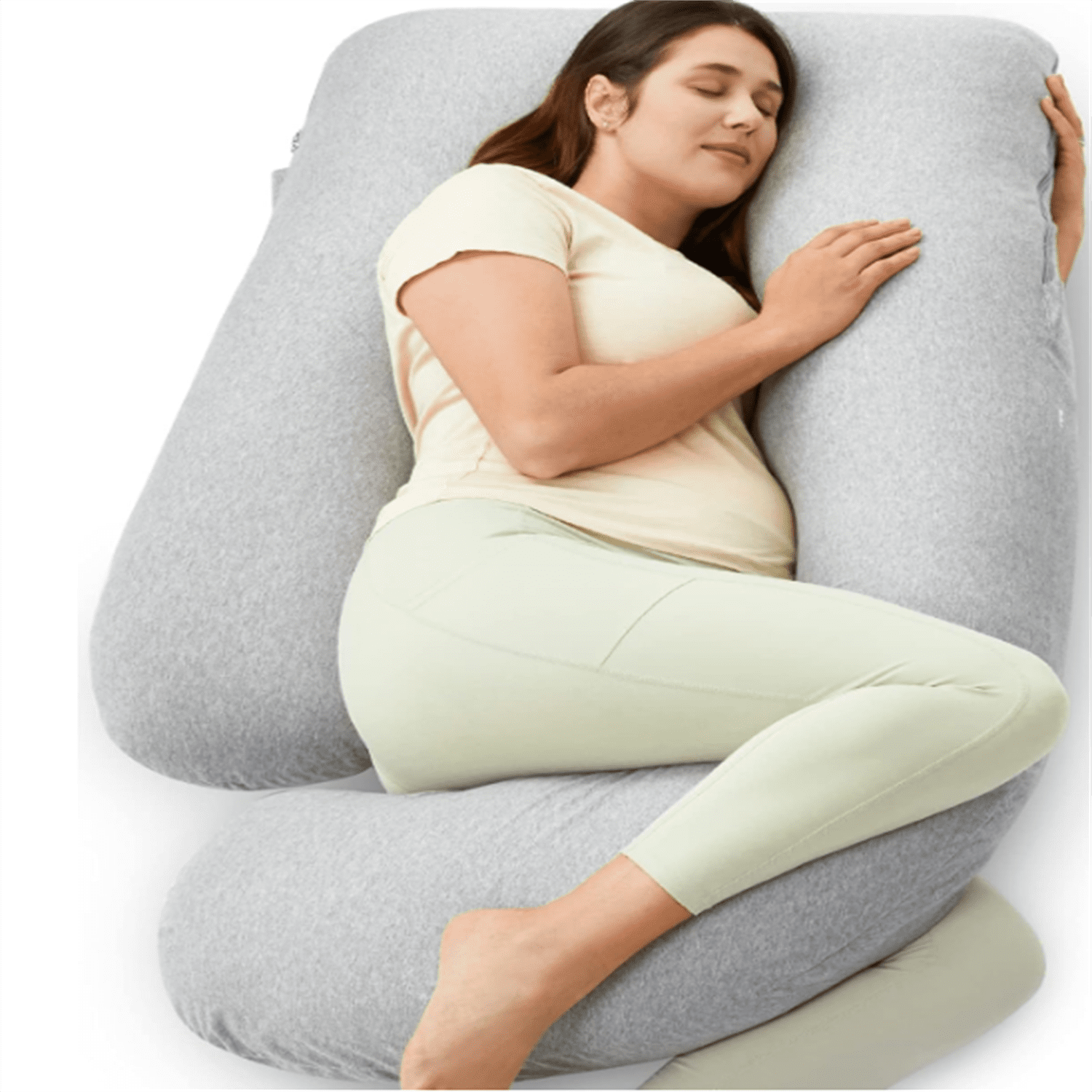 Shaped Pregnancy Pillows with Cotton Removable Cover, 57 Inch Full Body Pillow Maternity Support, Must Have for Pregnant Women, Hatha Grey