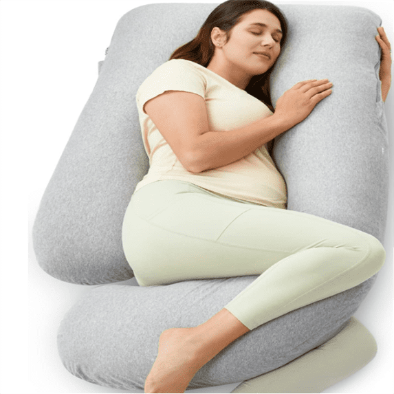 Shaped Pregnancy Pillows with Cotton Removable Cover, 57 Inch Full Body Pillow Maternity Support, Must Have for Pregnant Women, Hatha Grey