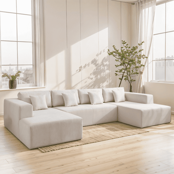 Shaped Sectional Sofa Couch, Reversible & Spacious, Ultimate Comfort with Plush Cushions, Perfect for Modern Living Rooms ,White