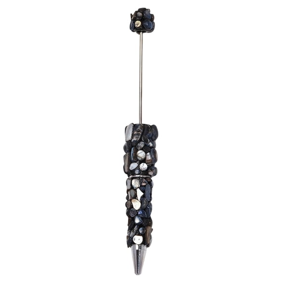 Shaped Stone String Pen, Colorful Rotating String Ballpoint Pen, Diy 3Ml Colored Beaded Ballpoint Pen (1Pc), Handmade Beaded Ballpoint Pen, Black String Beaded Ballpoint Pen