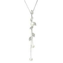 Shaped Y-Shaped Necklace Bohemian Crystal Pearl Flower Leaf Dangle Long Necklace Adjustable Elegant Tassel Sweater Chain Women Girl Jewelry