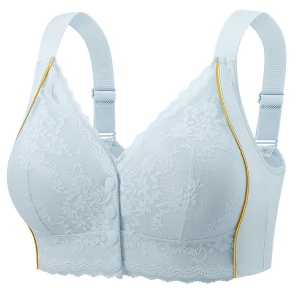 Shaper Bras for Plus Size Women Plus-Size Convenient Wireless Bra Womens Front-Closure Lightly Padded Floral Lace Full Cover Stretchy Bralette Everyday Wear Blue 42