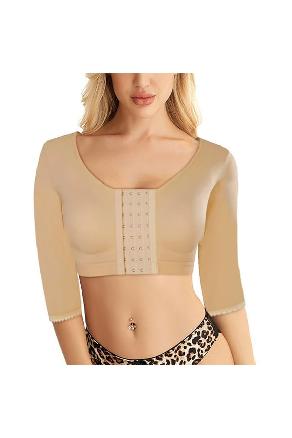 Shaper Tops for Women Arm Compression Post Surgery Front Closure Sports Bra 3/4 Sleeves Crop Top Shapewear