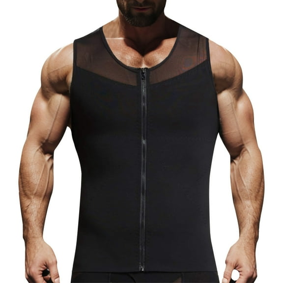 Shaperluv For Men Shirt Hide Gynecomastia Moobs Shapewear Breathable Mesh Stretch Tummy Control Zipper Slimming Vest Shapewear Top,Black,XXXL