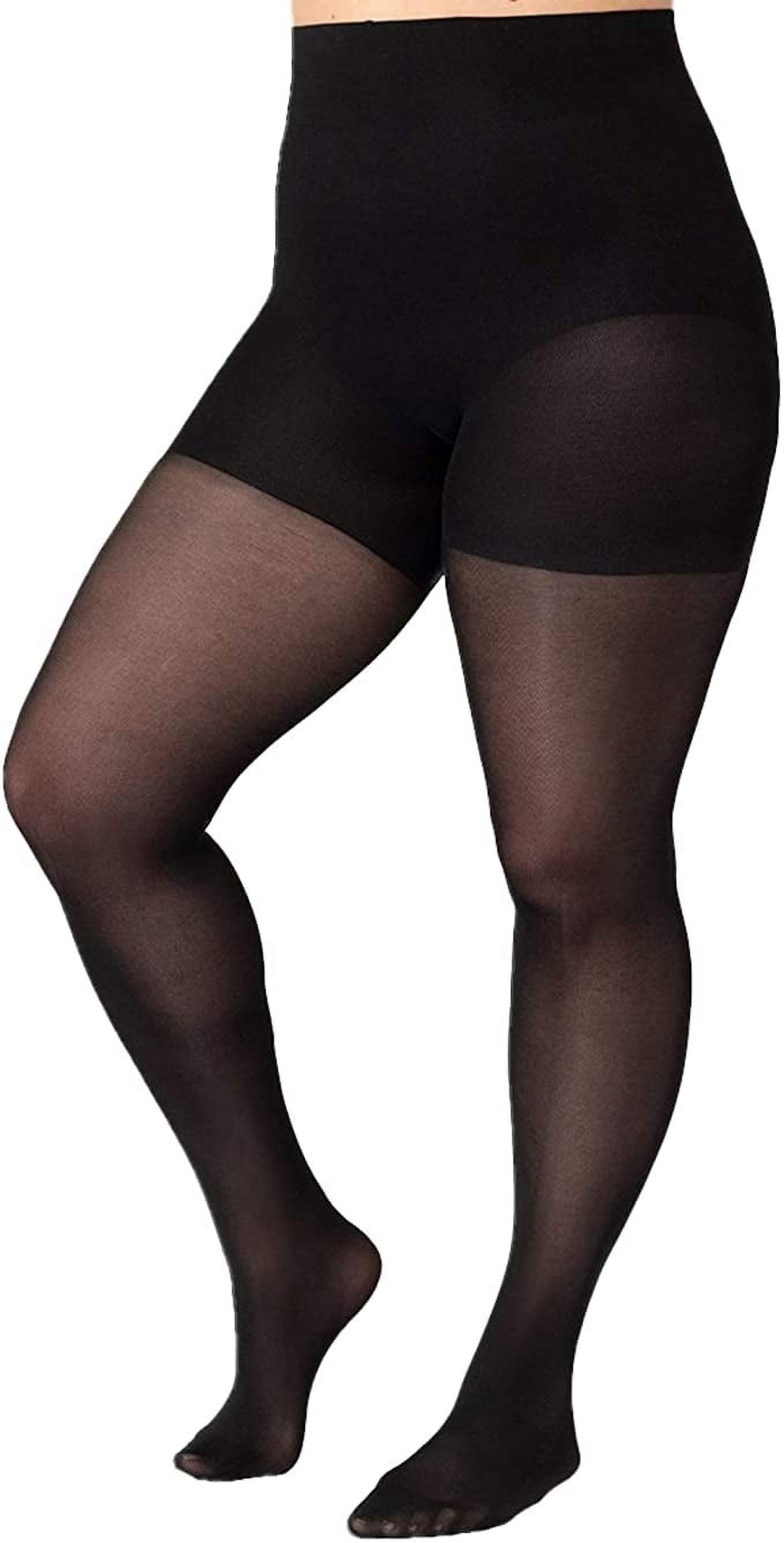 Shapermint Solid Black Opaque Tights with Nylon Control Top Hosiery  Pantyhose (Large)