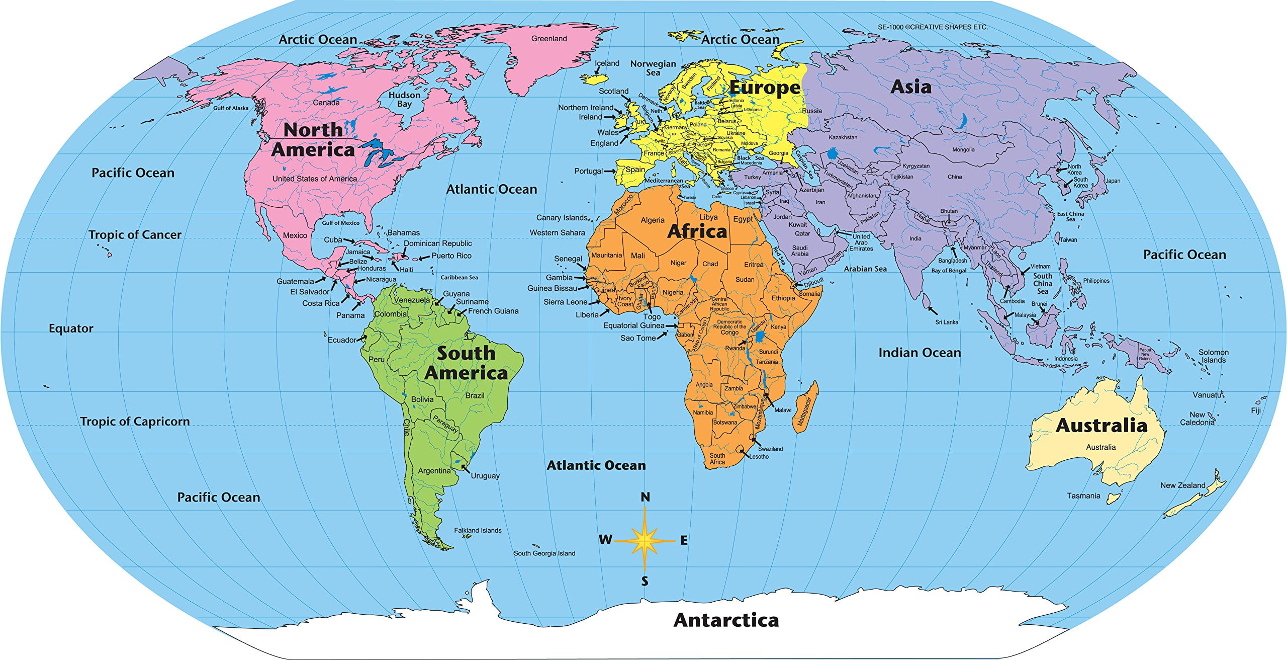 Colorful Laminated World Map Notepad, 8'' x 16''