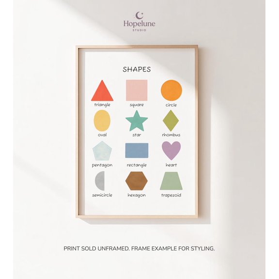 Shapes Learning Chart Wall Art Print, Unframed Paper Poster 8x10in