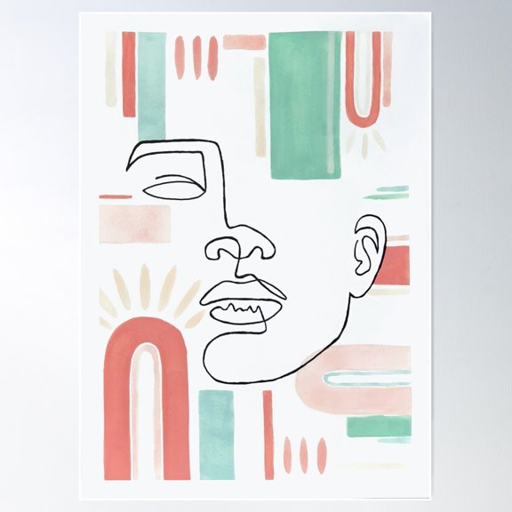 Shapes Line Art Face Poster Wall Art, Modern Wall Decor For Living Room Bedroom, 8x12 UNFRAMED