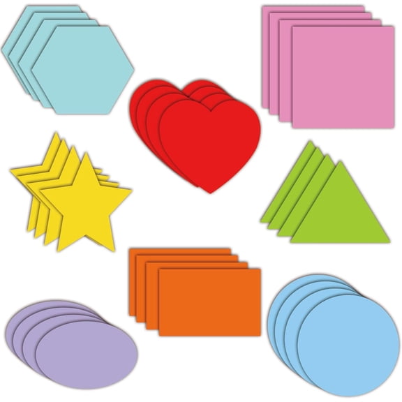 Shapes Math Pattern Play Card Craft Basic Multi-Shaped Color-Coding Card Round Hearts Stars Triangle Square Rectangle Oval Hexagonal Paper Cut-Outs for Student Classroom (Cutouts Paper)