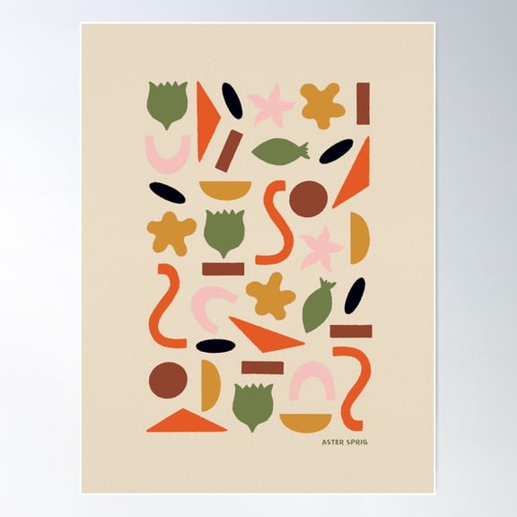 Shapes Play Autumn Colors Pattern Orange Geometric Sage Yellow Triangle Wall Art Poster Wall Art, Modern Wall Decor For Living Room Bedroom, 8x12 UNFRAMED