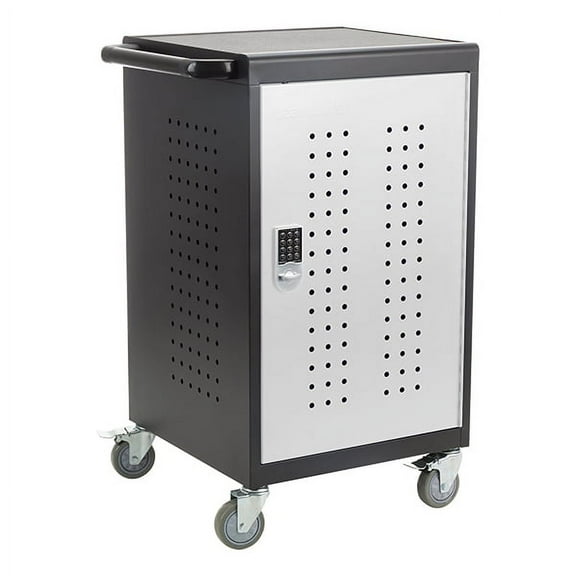 Shapes Series 30-Device Charging Cart w/ Electronic Lock & Pull-Out Shelves – Assembled-Black Cart/Dark Charcoal Doors