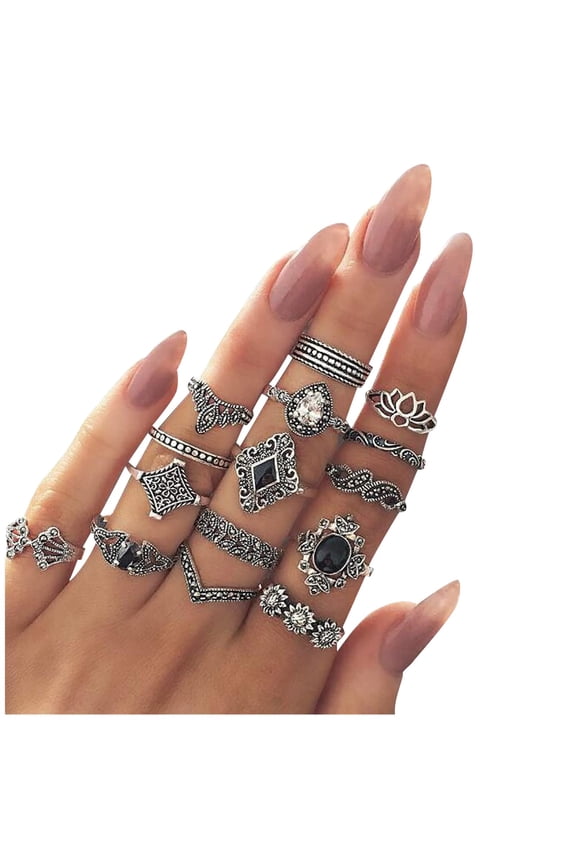 Shapes Set Gold Female Jewelry Ring Fesvital Geometric Fashion Accessory for Everyday to Style 15PCS