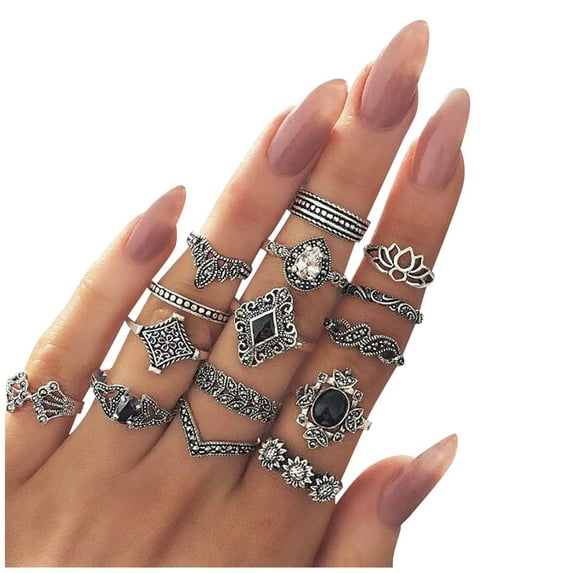 Shapes Set Gold Geometric Rings for Women – Modern Fashion Accessory Jewelry Elegant Set of Distinctive Rings for Everyday Wearing 15PCS