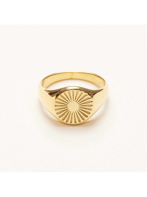 18K Gold Plated Sun Signet Ring, Gold Rings for Women, Gold Band Minimalist Style (8)
