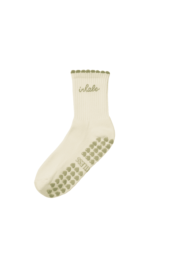 Crew Half Calf Grip Socks, Cutest Fruits Pilates Socks, Ruffle socks, Non-Slip, Barre Yoga Fitness (US, Numeric, 5, 10, Regular, Regular, Inhale Exhale Petal Trim, Effortless Club)