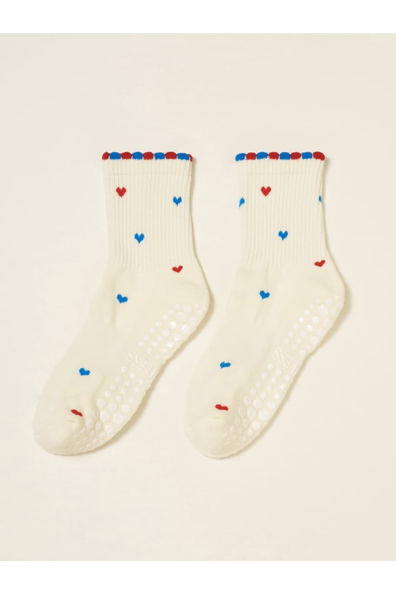 Crew Half Calf Grip Socks, Cutest Fruits Pilates Socks, Ruffle socks, Non-Slip, Barre Yoga Fitness (US, Numeric, 5, 10, Regular, Regular, Mini Hearts USA, Effortless Club)