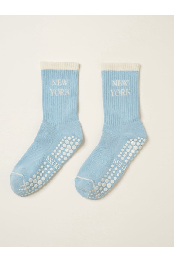 Crew Half Calf Grip Socks, Cutest Fruits Pilates Socks, Ruffle socks, Non-Slip, Barre Yoga Fitness (US, Numeric, 5, 10, Regular, Regular, New York Blue, Effortless Club)