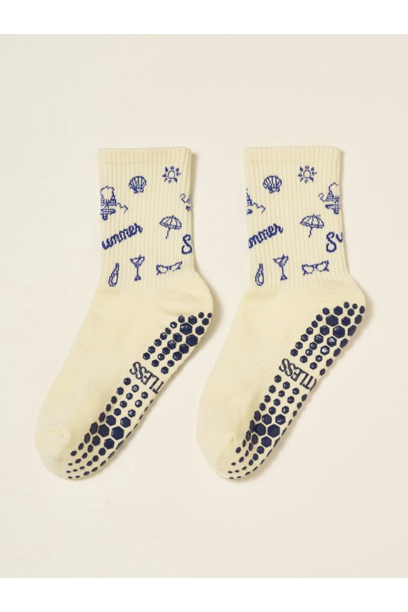 Crew Half Calf Grip Socks, Cutest Fruits Pilates Socks, Ruffle socks, Non-Slip, Barre Yoga Fitness (US, Numeric, 5, 10, Regular, Regular, Summer, Effortless Club)