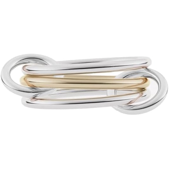 Shapes Studio Trio Linked Ring, Link Ring (Acacia), Minimalism style for women, Never Tarnish (Three Band (two silver), 7)