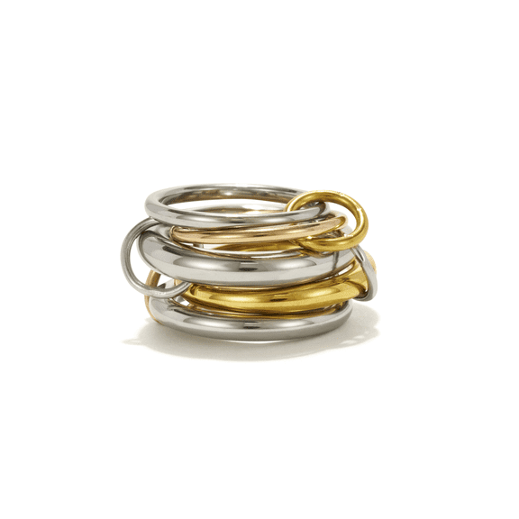 Shapes Studio Trio Linked Ring, stackable Ring, Minimalism style for women, Never Tarnish (Five Band (Three Silver, One Gold, One Rose Gold), 9)