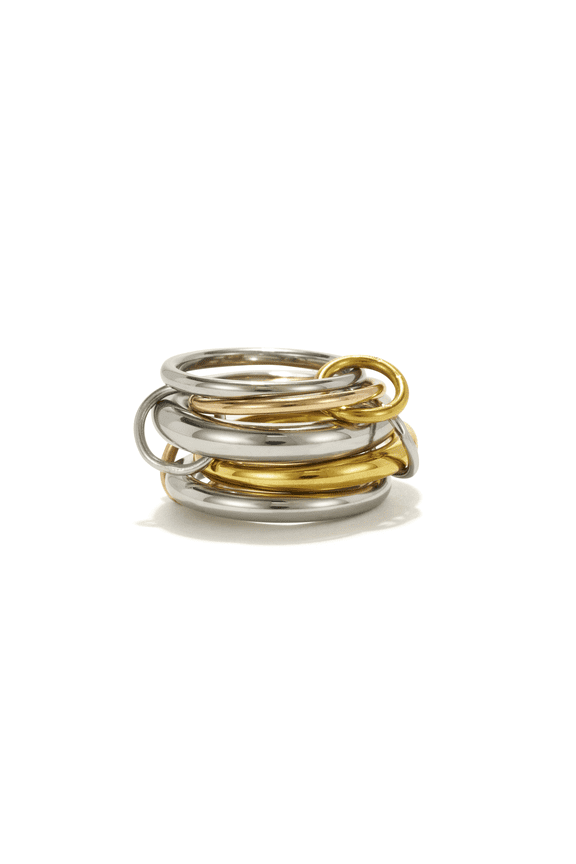 Trio Linked Ring, stackable Ring, Minimalism style for women, Never Tarnish (Five Band (Three Silver, One Gold, One Rose Gold), 9)