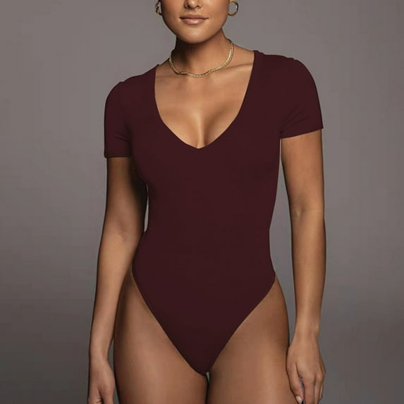 Shapewear Bodysuit Clearance Women's Short Sleeve Versatile Solid Color Fashion Tight Fitting Cutout Jumpsuit