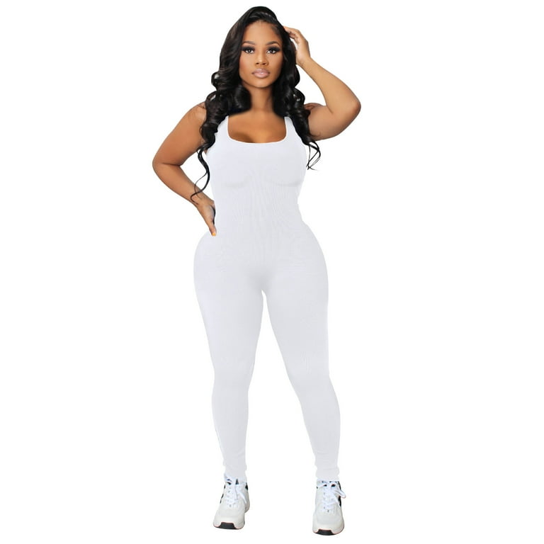 Shapewear Bodysuit For Women Tummy Control Sleeveless Backless Bandage O  Neck Long Sleeve Rompers Catsuit Sport Jumpsuits For Women Casual Summer  White L 