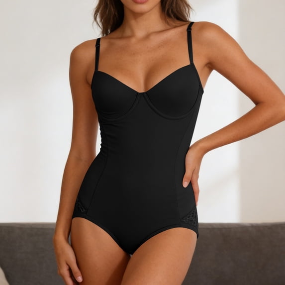 Shapewear Bodysuit For Women Summer One Piece Everyday Layering Workout Lounge Smooth Support Wear Relaxed Vacation Look Comfort Focused Design Modern Casual Wardrobe Black S