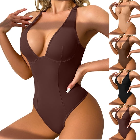Shapewear Bodysuit for Women Tummy Control Underwear Bodysuits for Women Tummy Control Underwear Women's Solid Color Fashionable Sleeveless Adjustable Base Shapewear Brown S