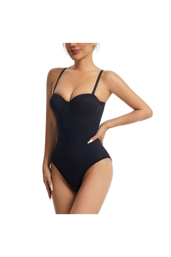Shapewear Bodysuit for Women with Chest Pad Tummy Control Body Shaper for Women Hip Lifting Function (Black)