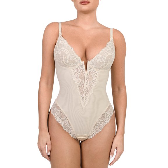 Shapewear Bodysuits for Women Lace Corset Tops Tummy Control V Neck Sleeveless Body Suit Thongs