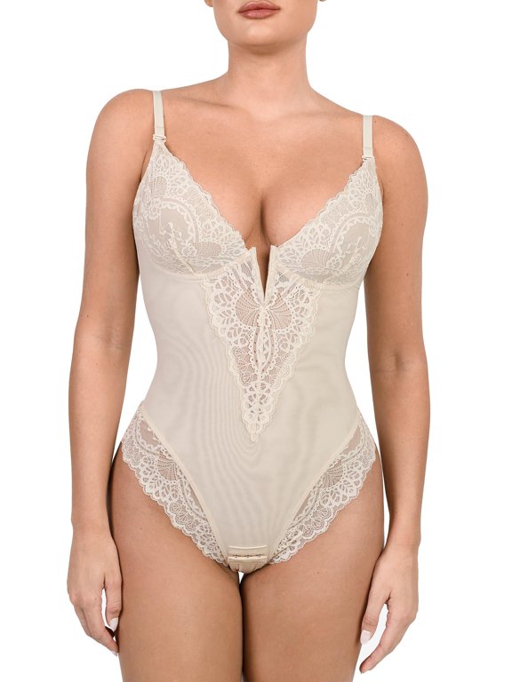 Shapewear Bodysuits for Women Lace Corset Tops Tummy Control V Neck Sleeveless Body Suit Thongs