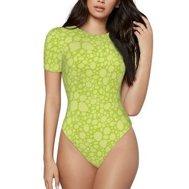 Shapewear Bodysuits for Women Tummy Control - Green abstractly pattern Short Sleeve Bodysuit for Women